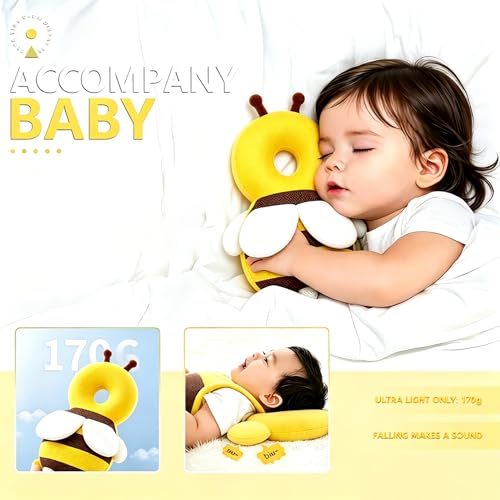 Image of Baby Head Protector Backpack, Soft Breathable Safety Cushion for Walking and Crawling, Unisex Toddler, Yellow Bee