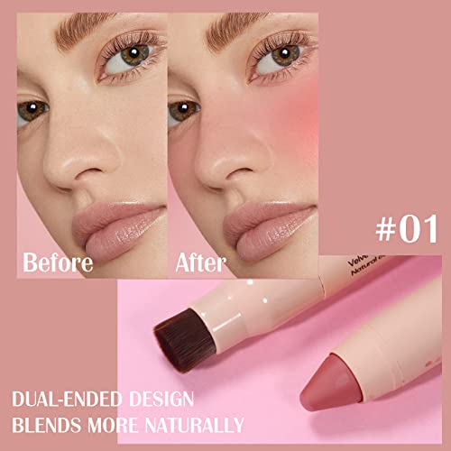 Prreal Blush Stick, Cream Blush Stick with Brush, 3 In 1 Multi Blush Stick for Cheeks & Lips & Eyeshadow, Waterproof Blush Face Stick Lightweight Natural Blush Makeup Stick for All Skin Tones(01) - Image 3