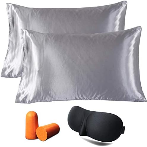JINHONGRUI Silk Satin Pillowcase for Hair and Skin, Facial Beauty Hypoallergenic, No Zipper Pillowcase Covers, Standard, Queen, King Size Pillowcase Set of 2 Pillow Bulk (King, Gray-2 Pack)