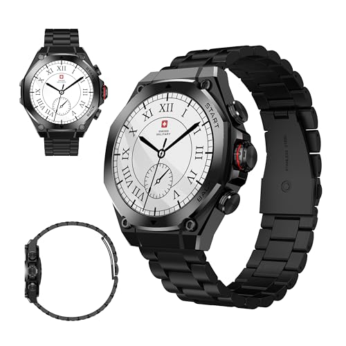 Image of Swiss Military DOM6 Smartwatch 1.43 inch AMOLED, Bluetooth Calling, Multi Language, Health & Sports Tracking, Wireless Charging, 7 Days Battery, IP67, iOS /Android Compatible,Gun Metal Frame & Strap