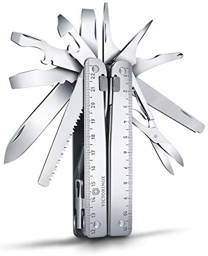 Victorinox Swiss Tool Couteau de Poche Suisse, Multitool, 28 Fonctions, Tire Bouchon, Lame Fixe, Etui, Argent