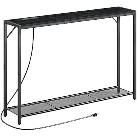 MAHANCRIS Sofa Table with Power Outlet, 43.7" Console Table with USB Ports, Behind Couch Table, Entryway Table for Living Room, Entryway, Foyer, Metal Frame, Adjustable Feet, Black CTHB11E01 Cover
