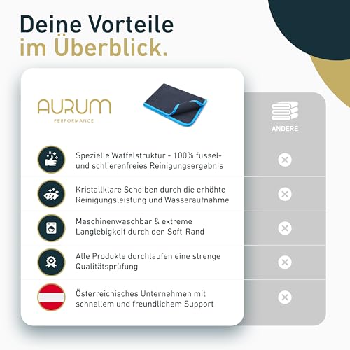 Aurum-Performance® Saugstarkes Waffeltuch für Autoscheiben und Fenstertuch - 100% Fusselfrei und absolut streifenfreie Scheibenreinigung (3er Set, 40x30cm)