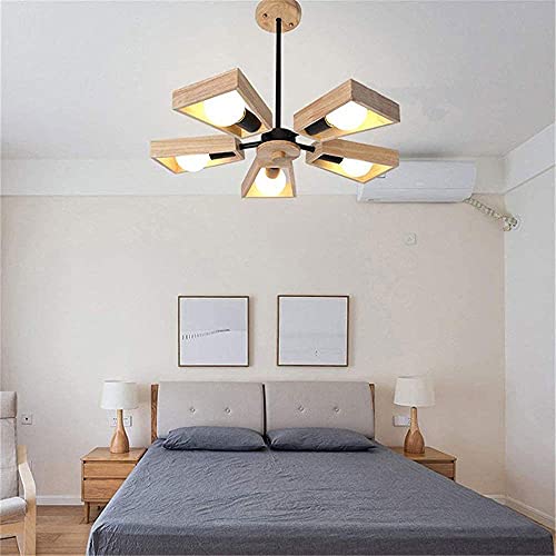 Lámpara de araña nórdica de madera con 5 luces E27 para techo de dormitorio y comedor 7