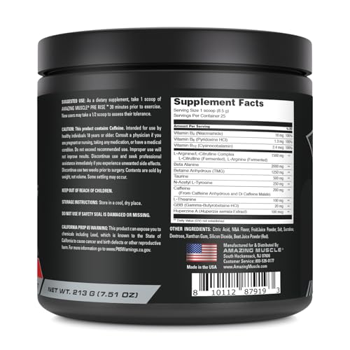 Image of Amazing Muscle Pre Rise | Pre-Workout Powder Supplement with Caffeine & Beta-Alanine for Men & Women | 25 Servings (25 Servings, Cherry Ice)