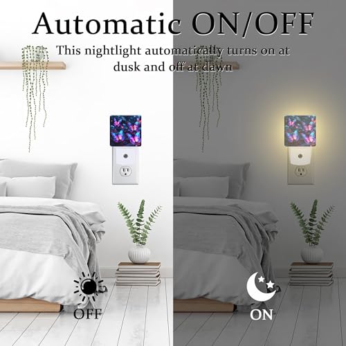 Image of Glowing Purple Butterflies Night Light Plug into Wall, Neon Butterfly Dusk to Dawn Night Light,0.5w Energy Saving Sleep Friendly Nightlights for Kids Boys Girls Home Decor