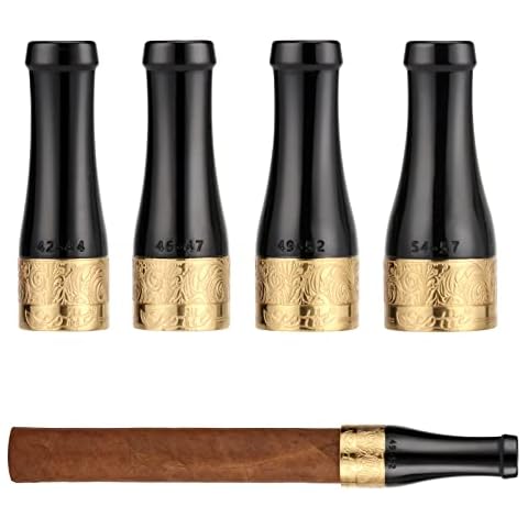 Scotte Cigar Mouthpiece for Men and Women Portable 4 Size Cigar Holder Set with Gift Box (Black and gold) Cover