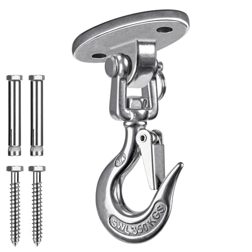 SELEWARE Heavy Duty Ceiling Swing Hanger with Safety Hook - Stainless Steel 360° Swivel Mount for Aerial Yoga, Porch Swing, Hammock Chair, Punching Bag, Tire Swing, 1000 LB Capacity