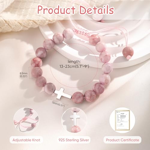 925 Sterling Silver Cross Bracelet for Girls, Christian Gifts for Kids Teens Faith Inspirational Christian Beaded Bracelets Religious Jewelry for First Communion Confirmation Baptism Birthday4