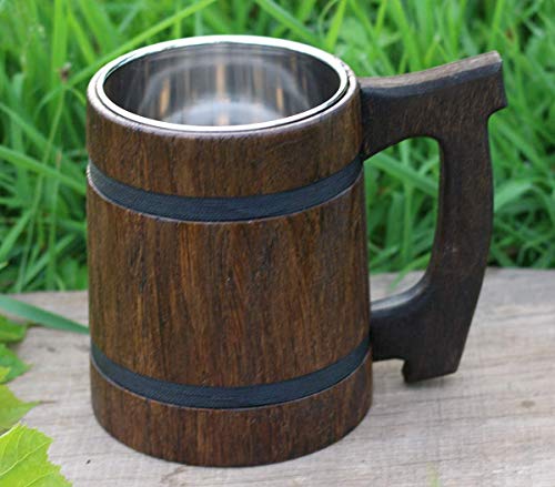 Vaso de cerveza de madera estilo vikingo artesanal miniatura 5