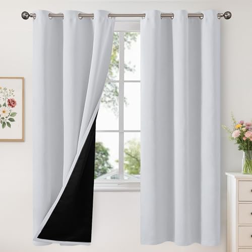 Image of YoungsTex 100% Blackout Curtains 72 Inch Length 2 Panels for Bedroom, Thermal Insulated Drapes with Heat Blocking Liner Room Darkening for Living Room, Greyish White, 42 X 72 Inch