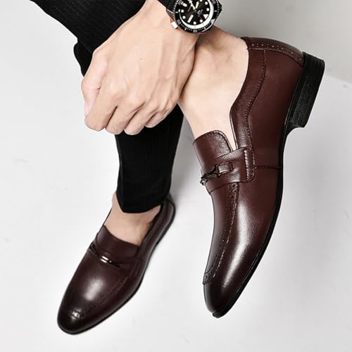 Image of MWX Men's Dress Shoes Formal Business Oxford Classic Pull on Wingtip Casual Shoes Brown