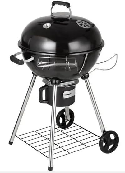 TEENO Barbacoa de carbón con tapa, barbacoa redonda de carbón, cajón de ceniza, ventilación ajustable, barbacoa bola, 66 x 64 x 103 cm