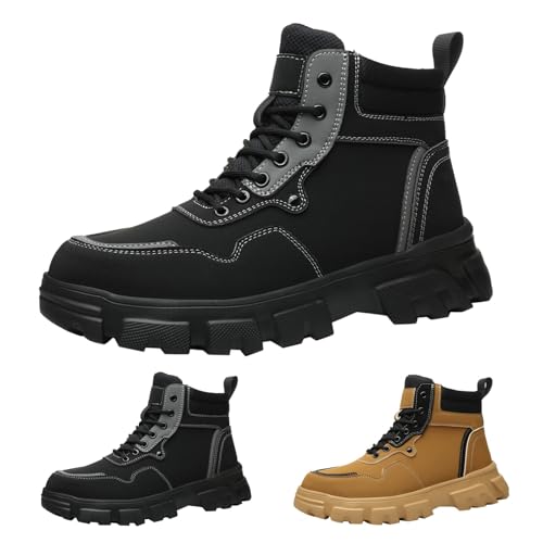 Botas de montaña para hombre de piel sintética, botas de combate para hombre, impermeables, zapatos de seguridad de caña alta, botas occidentales, elegantes, botas de seguridad al aire libre, botas de