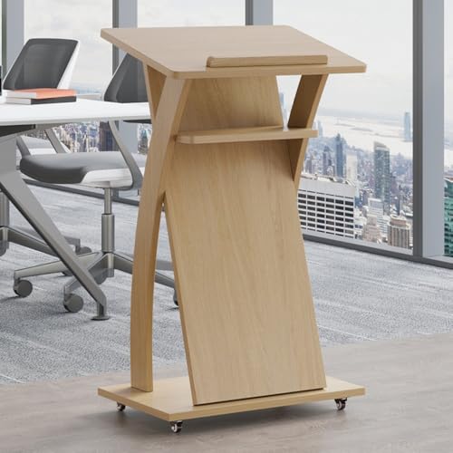 Vifxucy演台ビジネスデスク 演説台 司会台 キャスター付き、教会/教室用モバイル演台プレゼンテーション/講義/結婚式のスピーチ用の表彰台、木製 、スピーチテーブル、会議室、テーブル、小型スピーチテーブル、無垢材、ホストテーブル、ウェルカムテーブル、受