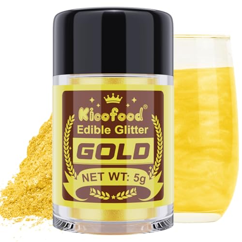 Edible Glitter for Drinks - Kicofood 5g Edible Lustre Dust Food Grade, Edible Glitter for Cakes Fondant Cream Muffins Chocolates Cocktail (Gold)