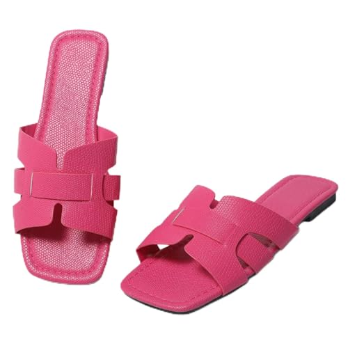 Image of Women's Dressy Casual Flat Sandals, Elegant Comfortable Slip-On Slides with Textured Upper, Versatile Dressy Style for Everyday Wear