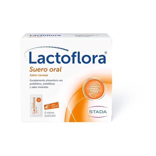 Lactoflora, Suero Oral, Complemento Alimenticio con Probióticos, Prebióticos y Sales Minerales, Hidratación y Equilibrio Digestivo, 6 Sobres Sabor Naranja, 10 g (Paquete de 1)