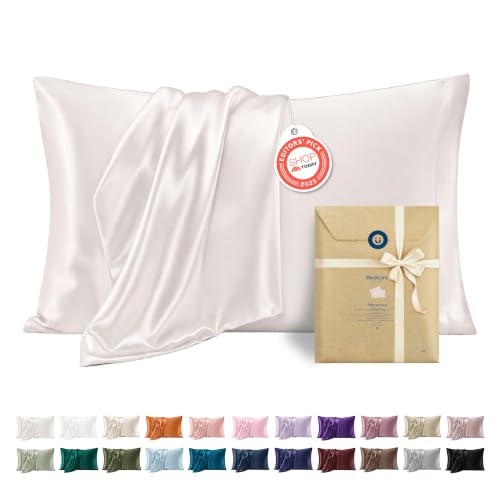Bedsure Satin Pillowcases Queen Set of 2, Similar to Silk Pillow Case Ivory