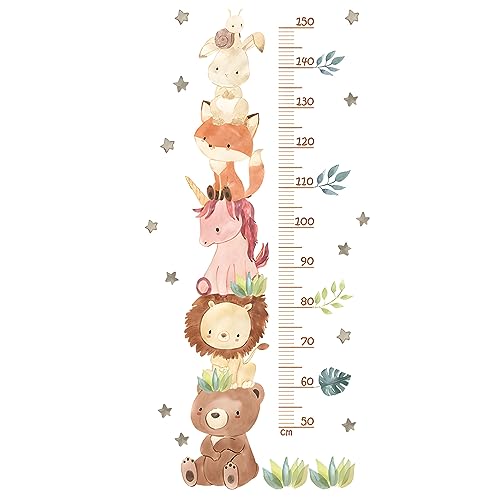 HIMKI Escarpolette pour enfants - Sticker mural pour chambre d'enfant - Diagramme de hauteur pour enfants, autocollant mural, motif animaux de la forêt pour le suivi de...
