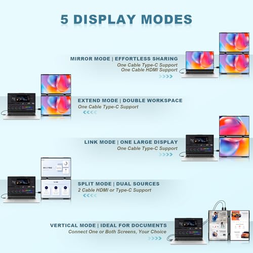 Image of G-STORY Portable Dual Screen foldable Laptop Monitor Extender, 14 inch1080P Dual Display with 330 Rotation, Mirror /Extend /Split /Link /Vertical Mod,USB-C&HDMI Plug-and-Play Portable Monitor for Windows /Mac