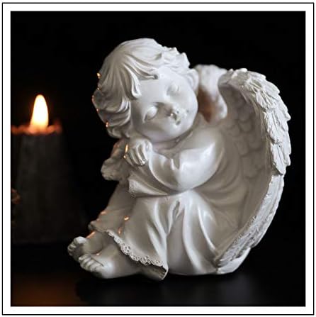 Miniatura 7 de KiaoTime Juego de 2 estatuas de ángeles de querubines adorables de resina, estatuas de ángel de la guarda durmiendo alas de jardín, escultura de