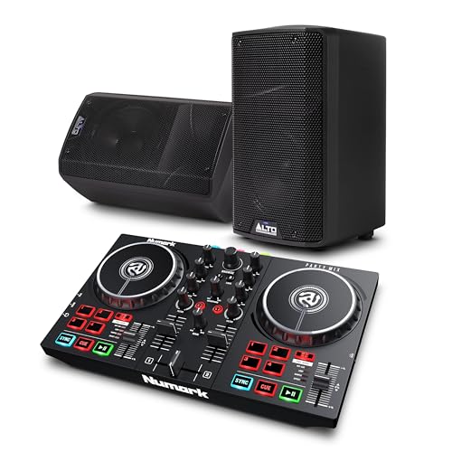 Image of Numark Party Mix II DJ Controller and ALTO TX408 Powered PA Speakers Pair for Live Music, DJ sets, Events, Music production