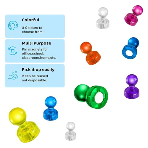 JYSNOW 49 Stück Magnete für Magnettafel, Bunten Neodym Magnete Extra Stark, 11 x 17 mm Kleine Magnet, Mini Starke Kühlschrankmagnete, Magneten für Whiteboard Pinnwand Kühlschrank (7 Farben)