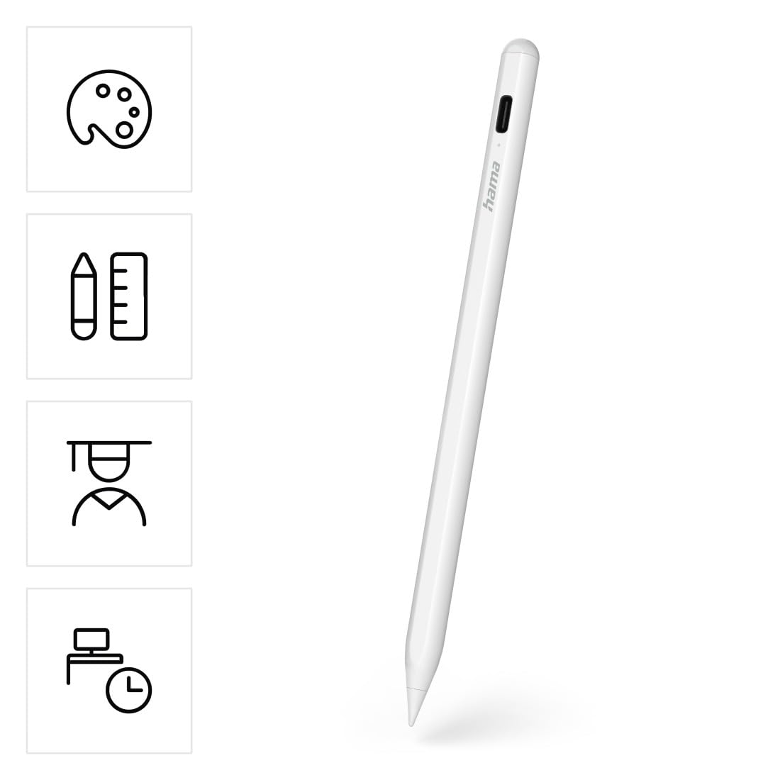 HAMA | Lápiz Óptico para iPad (Compatible con Todos los Ipads Actuales, Carga Rápida, Batería Duradera, 12 Horas de Uso) Color Blanco