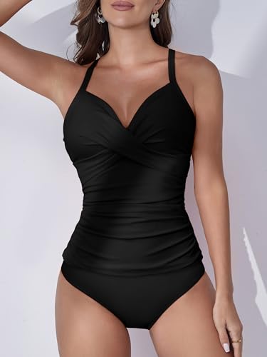 Image of B2prity Women's Tankini Swimsuits Tummy Control Ruched V Neck Bathing Suit