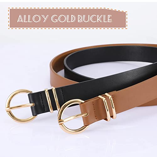 VONMELLI 2 Pack Women's Leather Belts for Jeans Dresses Fashion Gold Buckle Ladies Belt2