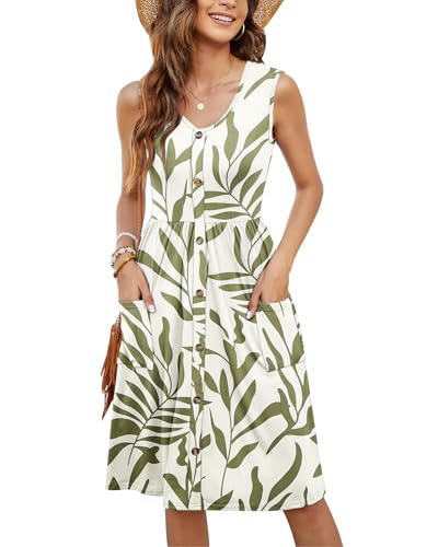 Image of MOLERANI Women Summer Dresses Sleeveless Casual Loose Swing Button Down Midi Dress with Pockets