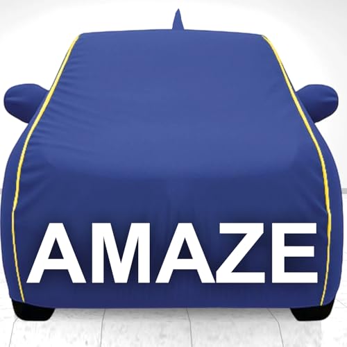 Image of 100% Waterproof Car Cover for Amaze UV Protection, Dustproof, Windproof | Custom Fit with Mirror Pockets, Belt & Buckle | All Weather Outdoor Body Cover(Blue)