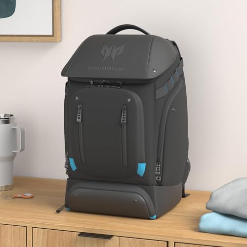 Image of Acer PBG591 Predator Utility Gaming Backpack, Water Resistant and Tear Proof Travel Backpack Fits and Protects Up to 17.3 inch Predator Gaming Laptop, Black with Teal Accents | Water resistant, tear proof, protects Predator gaming laptop, travel backpack design, padded shoulder straps