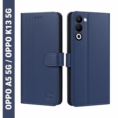Image of AIBEX Shock Proof Flip Compatible for Oppo A5 5G / Oppo K13x 5G Flip Cover Leather Finish | Inside TPU with Card Pockets | Wallet Stand | Complete Protection Flip Case - Blue