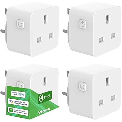 Smart Plug, Woox Alexa Plug, Voice Control WiFi Plugs Work with Alexa/Google, Wireless Remote Control Timer Outdoor Socket Plugs,Device Sharable, 13A,2990W -4 Pack Cover