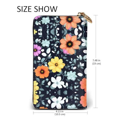 Beau portefeuille en cuir de qualité supérieure à motif de fleurs colorées - 5