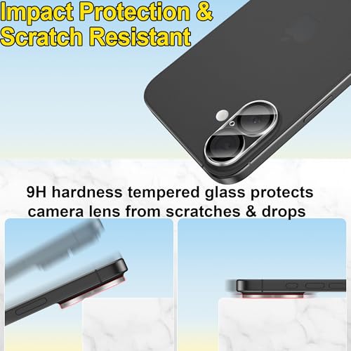 Image of 4youquality Camera Lens Protector for iPhone 17, iPhone 16 and iPhone 16 Plus, 9H Tempered Glass, Anti-Scratch, Case-Friendly, 3-Pack