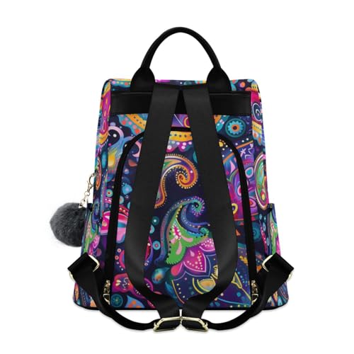 KLL Paisley Fashion backpack for teen casual fashion backpack for women for Travel, Work, Everyday with Pom-pom keychain2