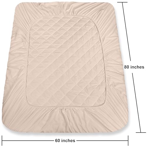 Utopia Bedding Quilted Fitted Mattress Pad, Queen Size, Elastic Fitted Mattress Topper Protector and Cover Stretches up to 16 Inches Deep, Machine Washable (Beige)