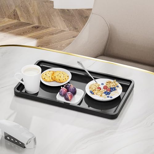 Image of Weenson Black Bathroom Vanity Tray for Countertop Decor Perfume Makeup Toiletries Toilet Tank, Large Bamboo Kitchen Tray for Spice Salt, Serving Tray for Food Coffee, Nightstand Candle 14.2 inchx8.3 inch
