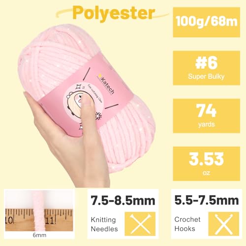 Image of Katech Sparkle Chenille Yarn for Crocheting-6 * 50g /1.76oz-6 Super Bulky