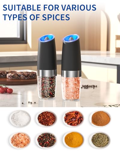 CIRCLE JOY Gravity Electric Salt and Pepper Grinder Set Automatic Salt and Pepper Grinder Set with LED Light, Battery Operated, Adjustable Coarseness, Large Capacity, for Home Kitchen BBQ image 6