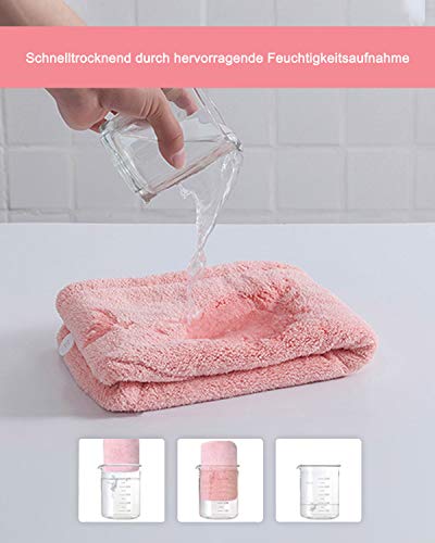 Lumimi Set van 2 haartulband, hoofdhanddoek van microvezel, extra absorberend, sneldrogend, pluizig, knoopsluiting, roze-grijs - Image 4