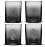 JoyJolt Star Wars Dark Side Drinking Glasses Set of 4, 14oz Short Glass Cups, Lowball Glass Tumbler Set ft Darth Vader Darth Maul Kylo Ren and General Grievous, Star Wars Stuff