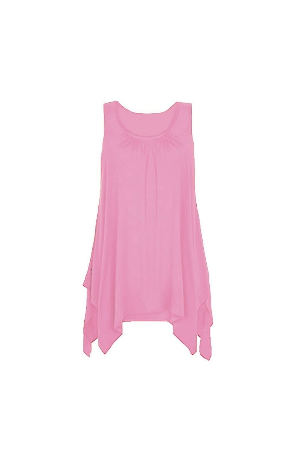 Metluq M0d4 Women's Baby Pink Hanky Hem Gathered Top Plus Size Flared Swing Tunic Vest Top 8-26 (26, )