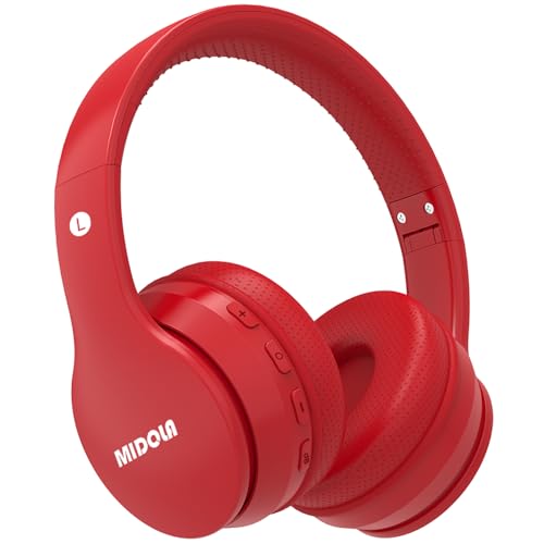 Image of MIDOLA Kids Headphones Bluetooth 5.3 Wireless 60H Play Time Volume Limit 85 /110dB Over Ear Foldable Protection Headset /Wired AUX Cord Mic for Children Boy Girl Travel School Phone Pad Tablet Red