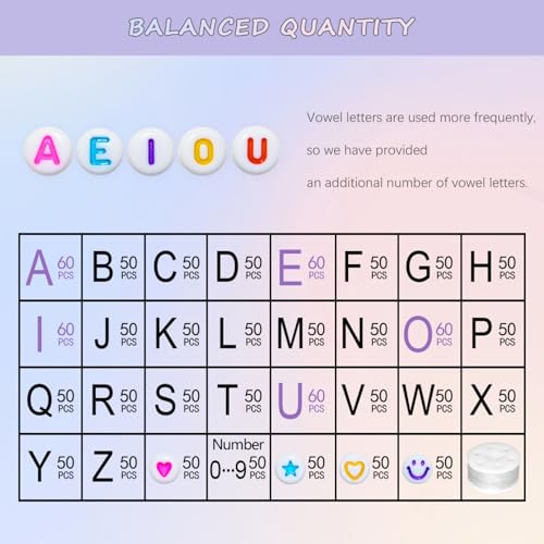Image of Looconi 1600pcs Colorful Letter, Star, Heart, Number, Smiley Face Beads and Elastic String 7x4mm Alphabet Beads 31 Styles for Jewelry Making
