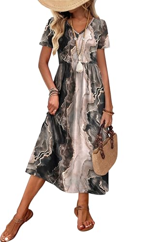 Image of OFEEFAN Summer Dresses for Women Flowy Casual A-Line Midi Dress Beach Vacation Sundresses with Pockets S-2XL