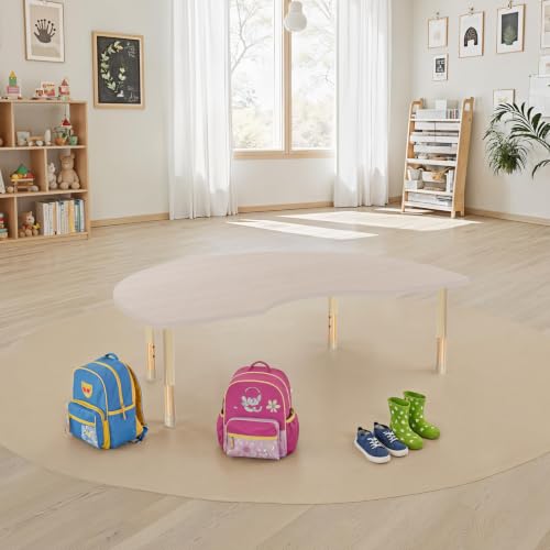 Image of 48 inch x 72 inch Kidney Kids Classroom Table with Adjustable Chunky Wood Legs